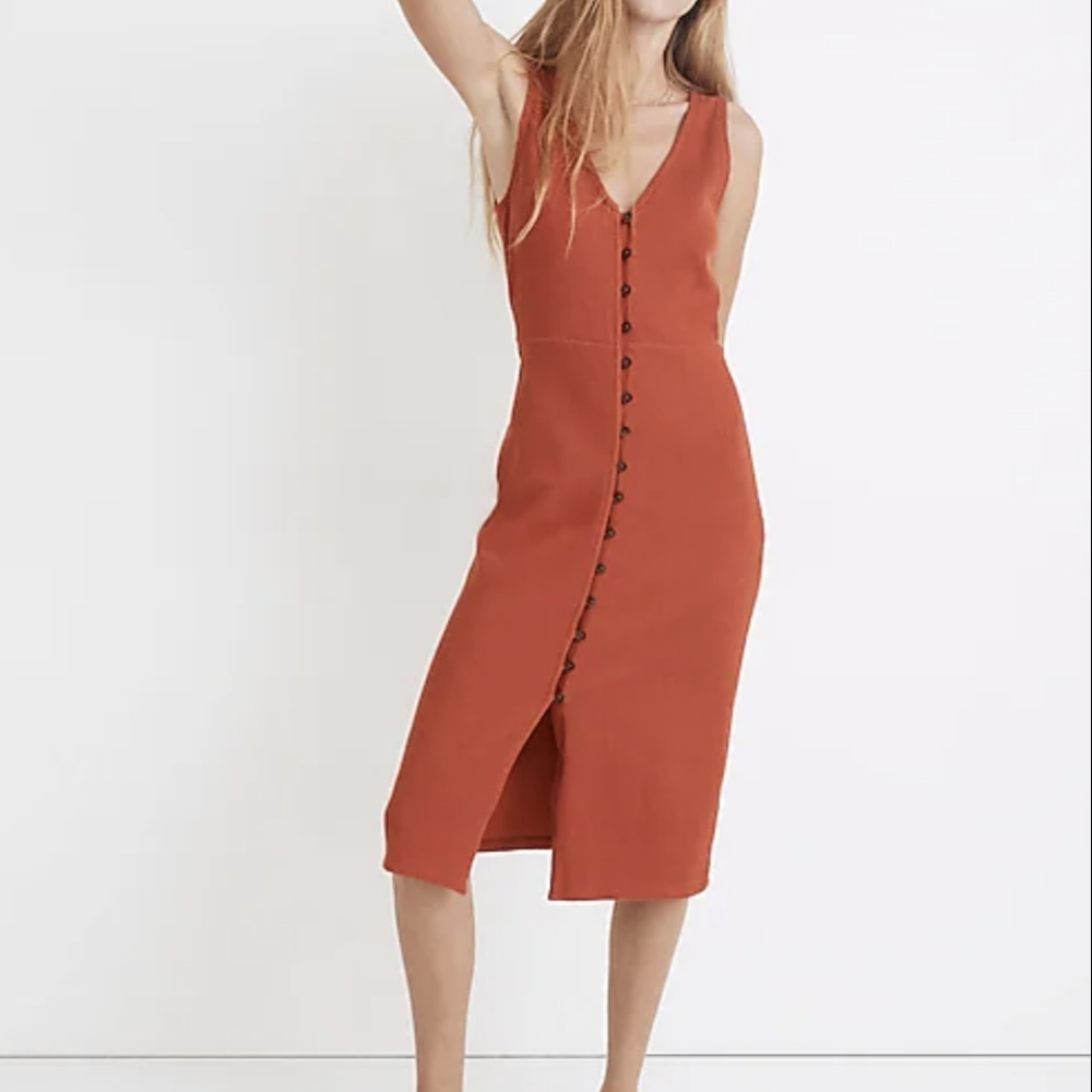 Madewell Rust Button-Front Midi Dress